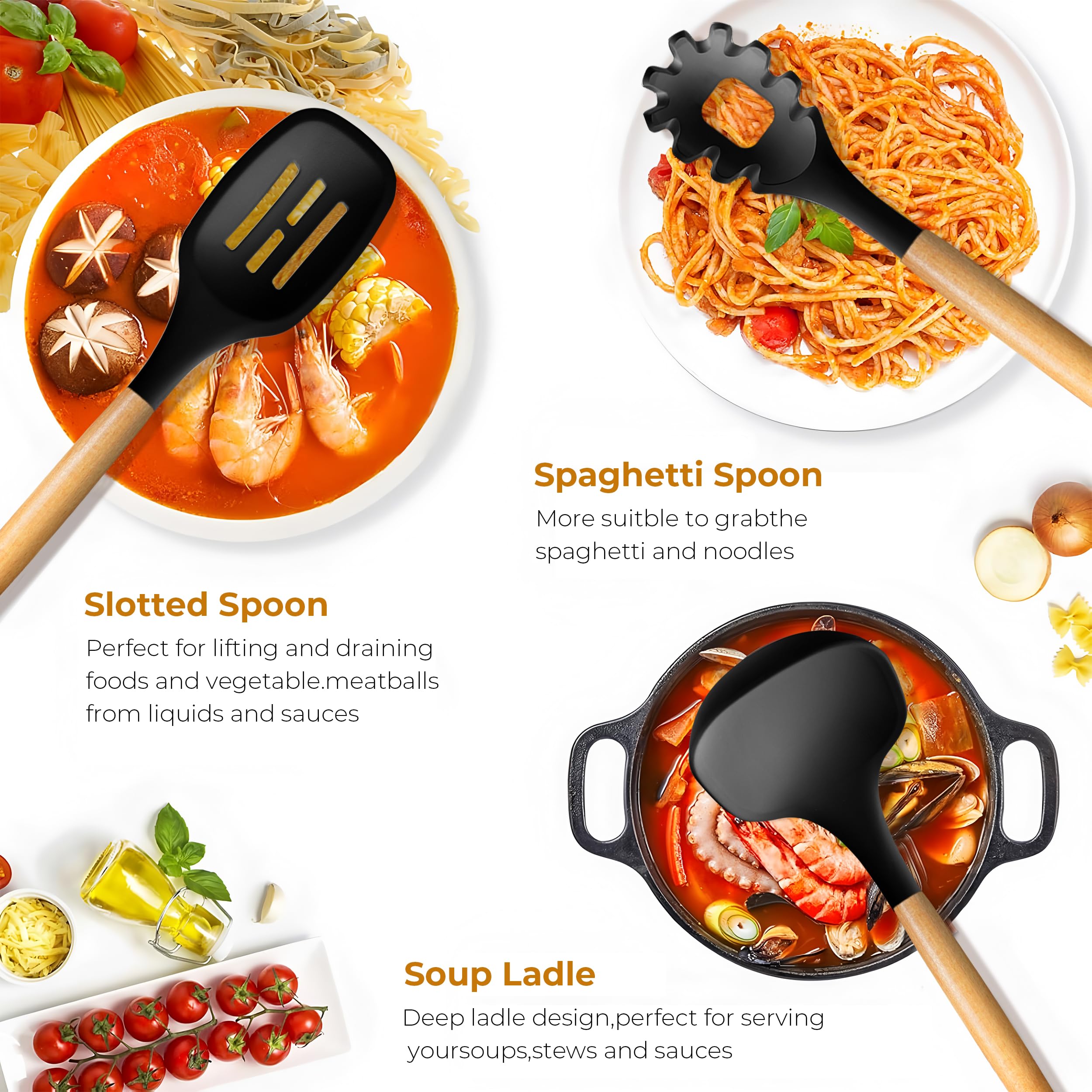 FINENUT slotted spoon drains liquids while serving meals
