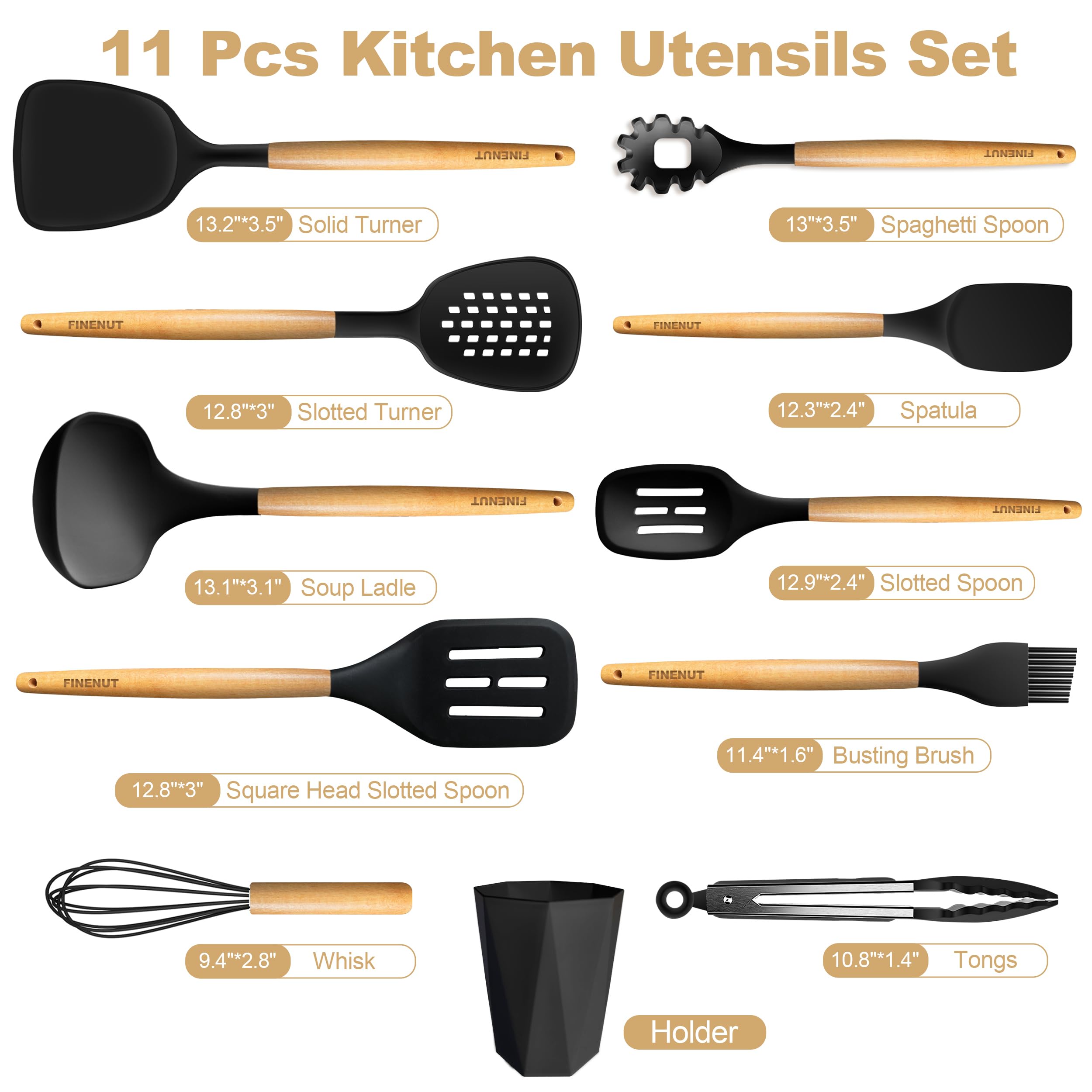 FINENUT cooking tongs with heat-safe silicone tips for precise flips
