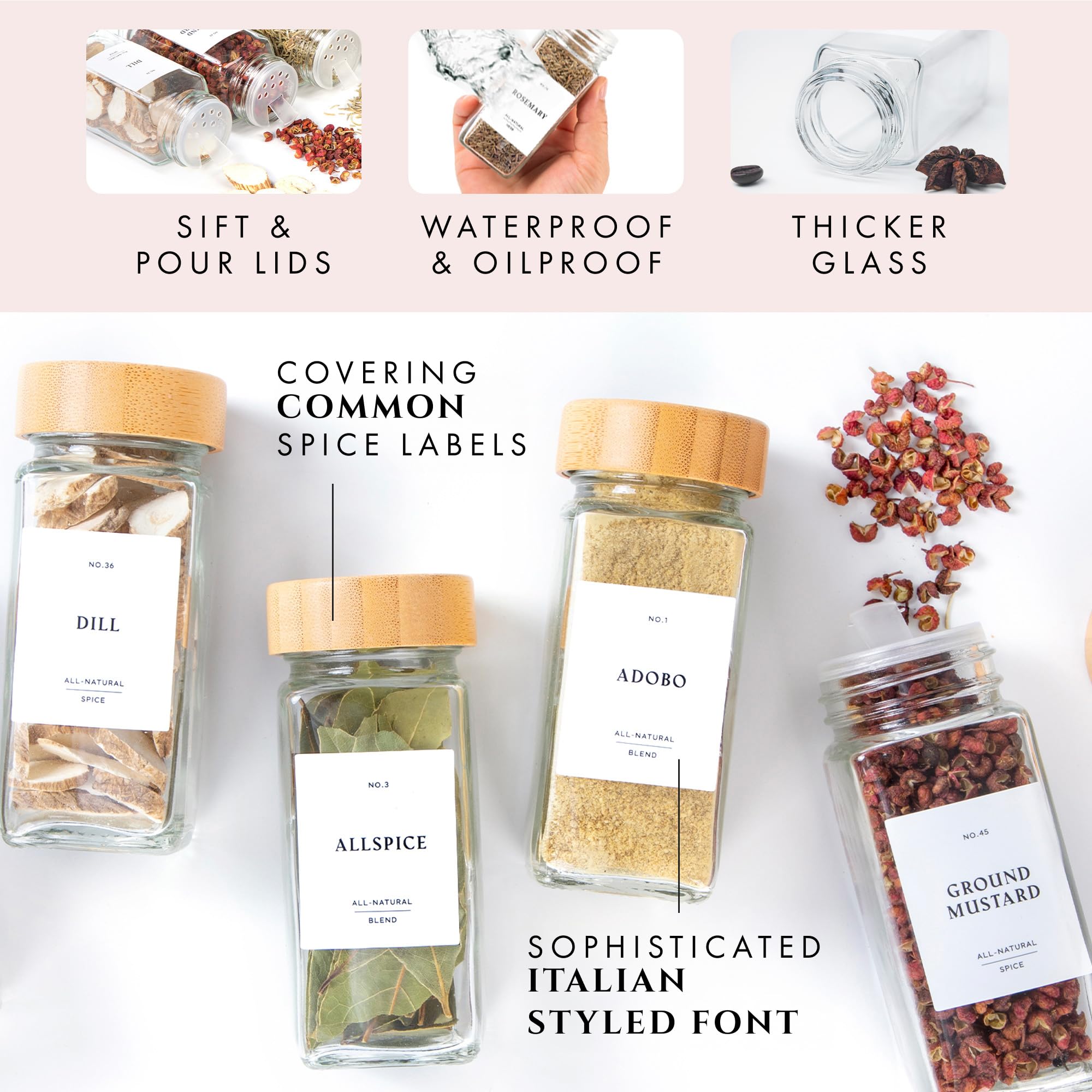 FINESSY collapsible funnel included to transfer spices cleanly