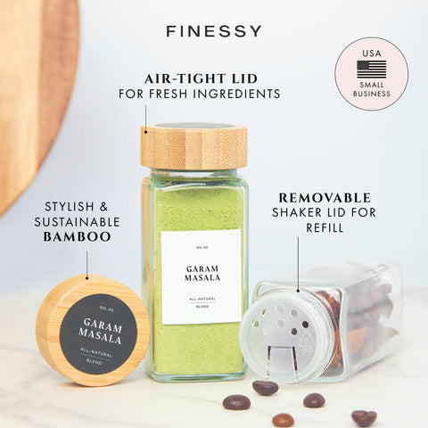 FINESSY spice jars in a drawer for compact kitchen organization