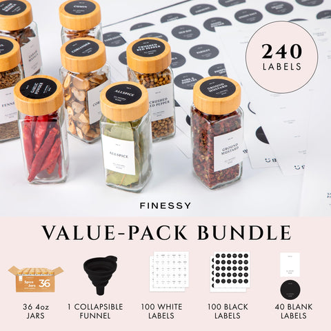 FINESSY waterproof labels with Italian typography on spice jars resist smudges