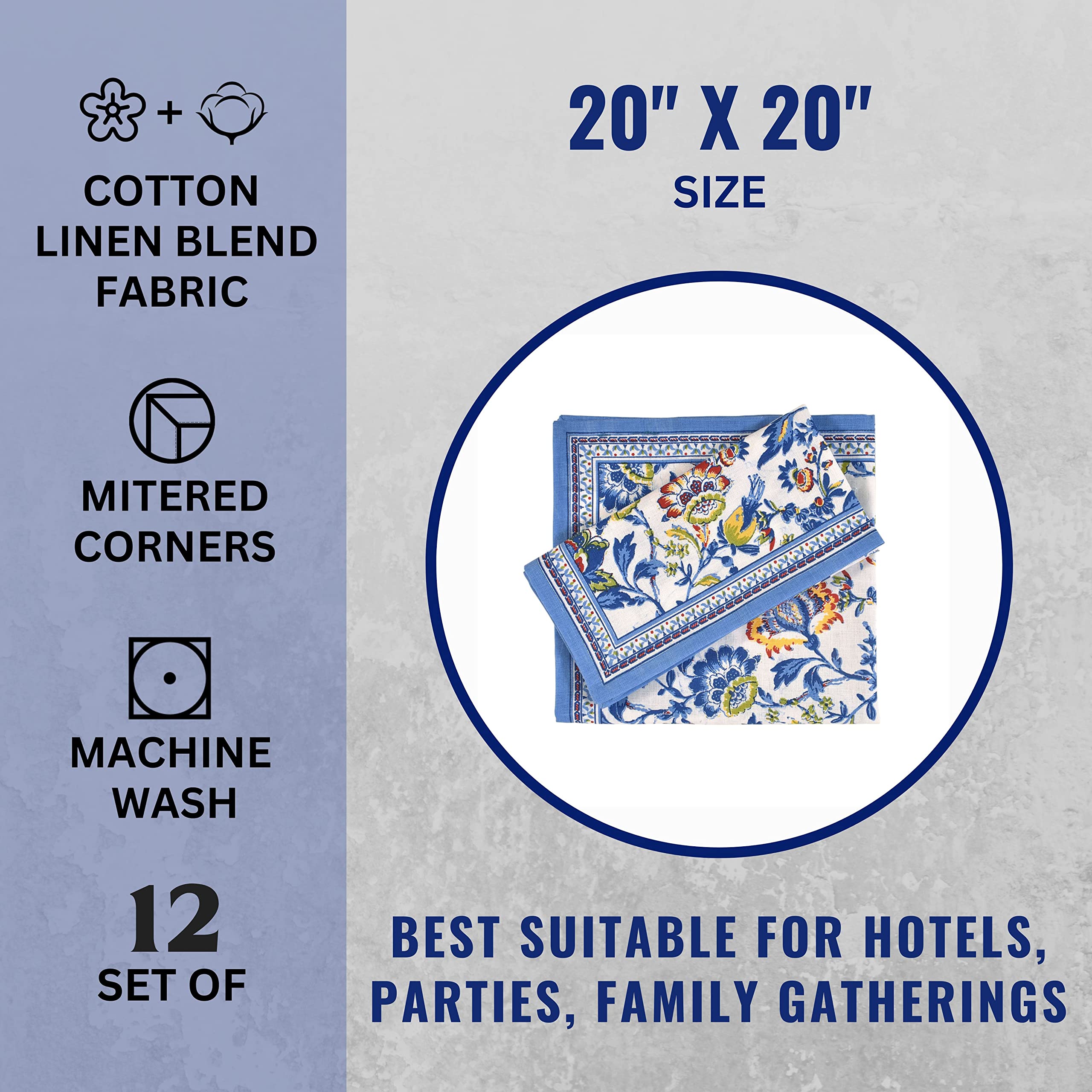 Fingercraft blue floral napkins enhance table decor with vibrant color