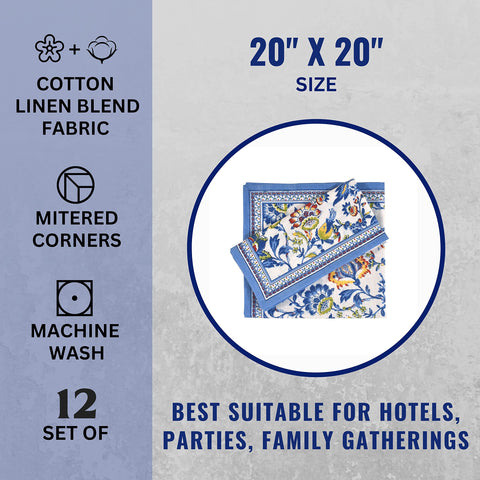 Fingercraft blue floral napkins enhance table decor with vibrant color