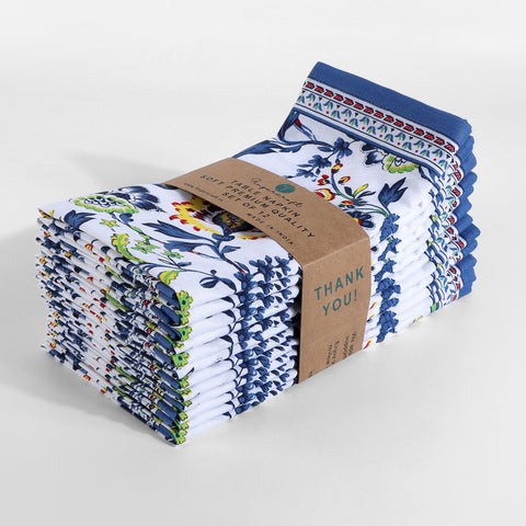Fingercraft napkins with mitered corners show secure stitching and durability