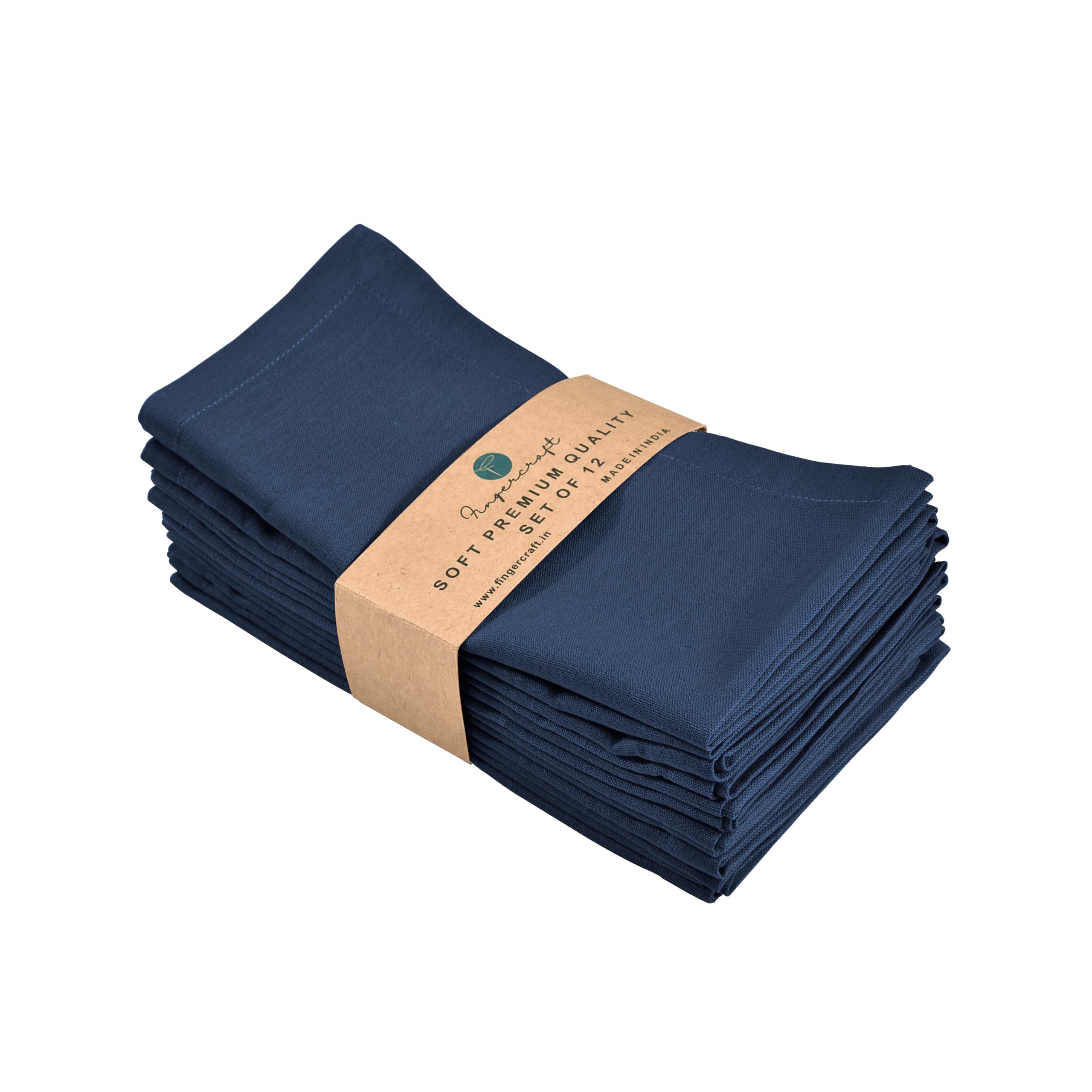 Fingercraft navy napkins folded, elegant 18x18 setting with durable, reusable design.