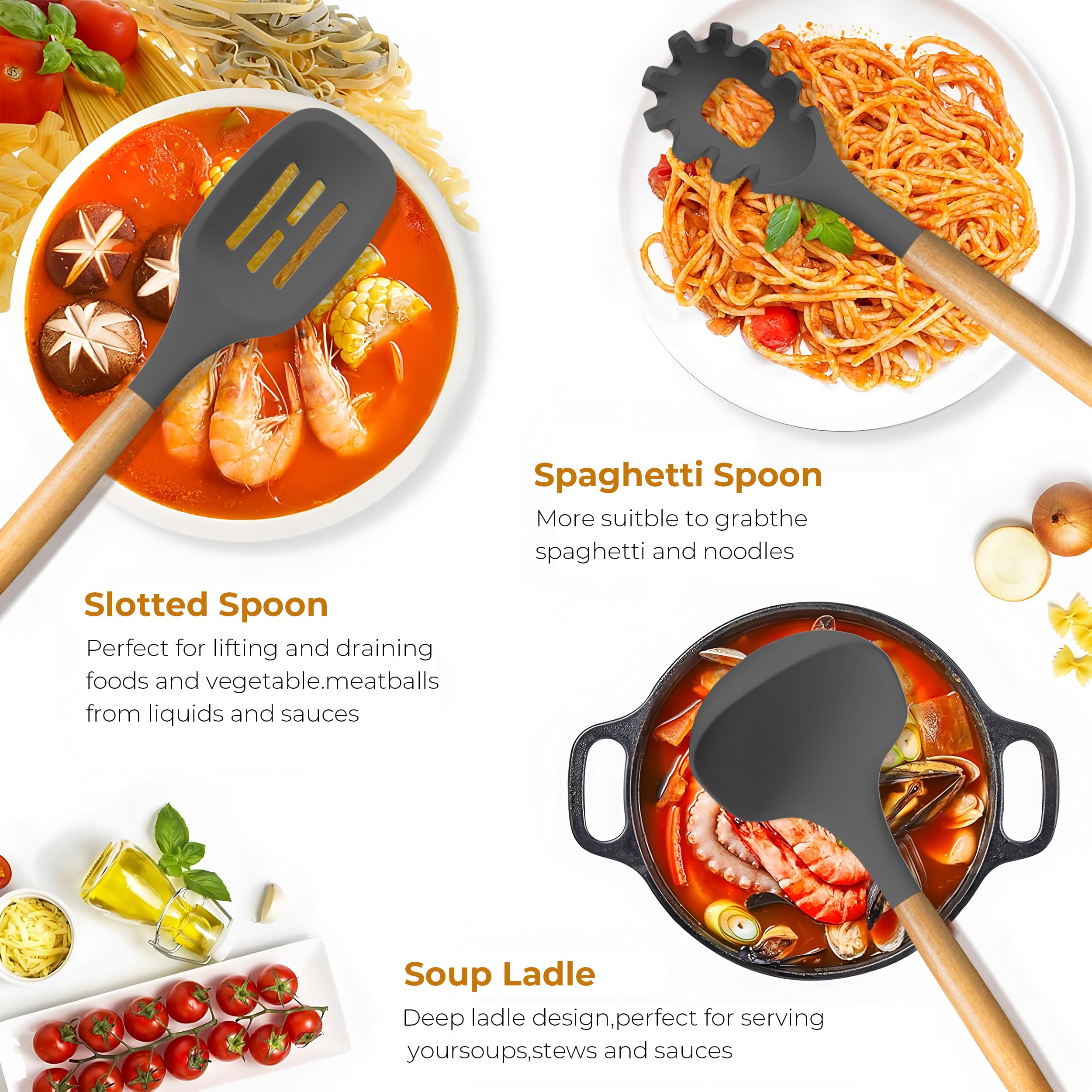 FINENUT includes spatula, basting brush, tongs, whisk for versatile cooking.
