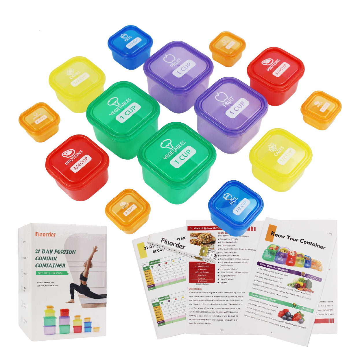 Finorder 21 Day Portion Container Kit contents for organized meal prep.