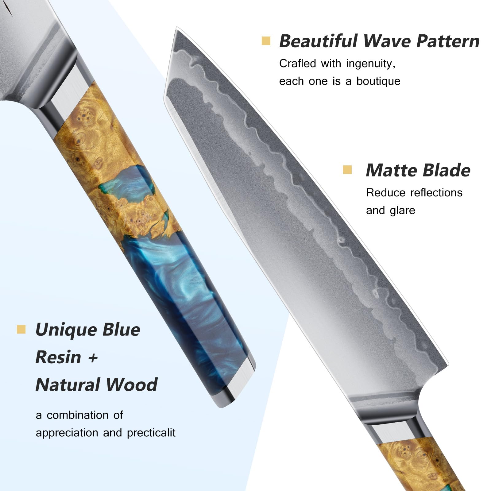 FINTISO celestial resin wood handle provides comfortable grip for extended prep.