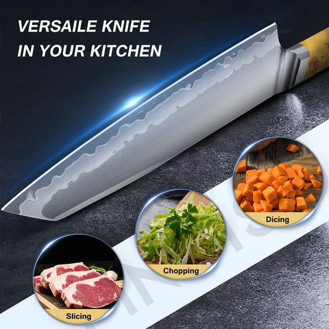 FINTISO sandblasted blade reduces glare and resists rust for kitchen use.