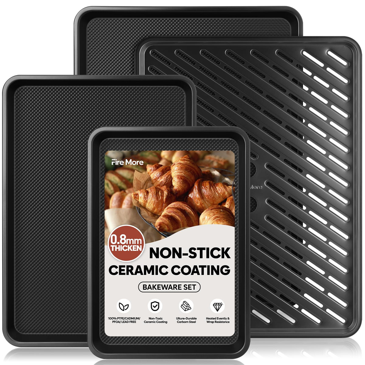Fire More cookie sheets set with nonstick coating for easy release and cleanup