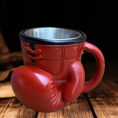 FirFiltr boxing glove coffee mug with 3D design, ideal desk display for trainers and fans.