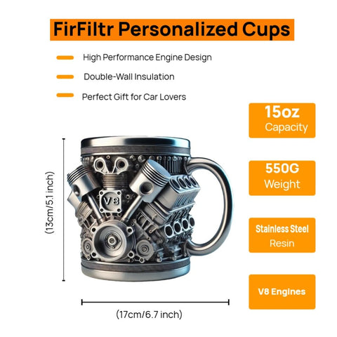 FirFiltr V8 crankshaft 3D design mug for display and gifting