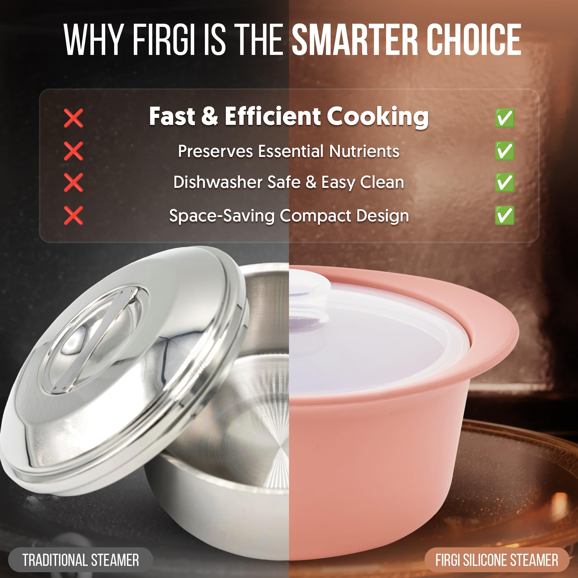 Dishwasher-safe Firgi steamer pot simplifies cleanup in minutes.