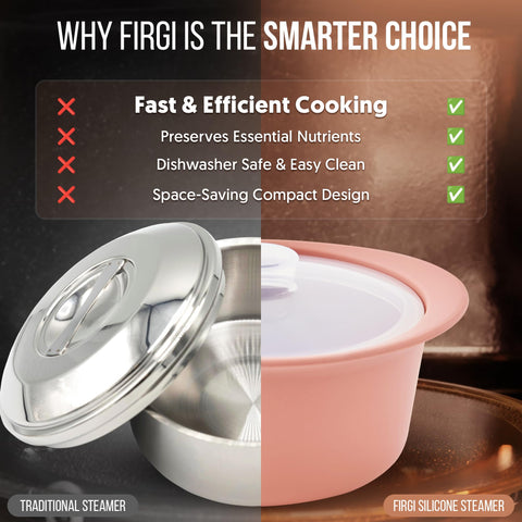 Dishwasher-safe Firgi steamer pot simplifies cleanup in minutes.