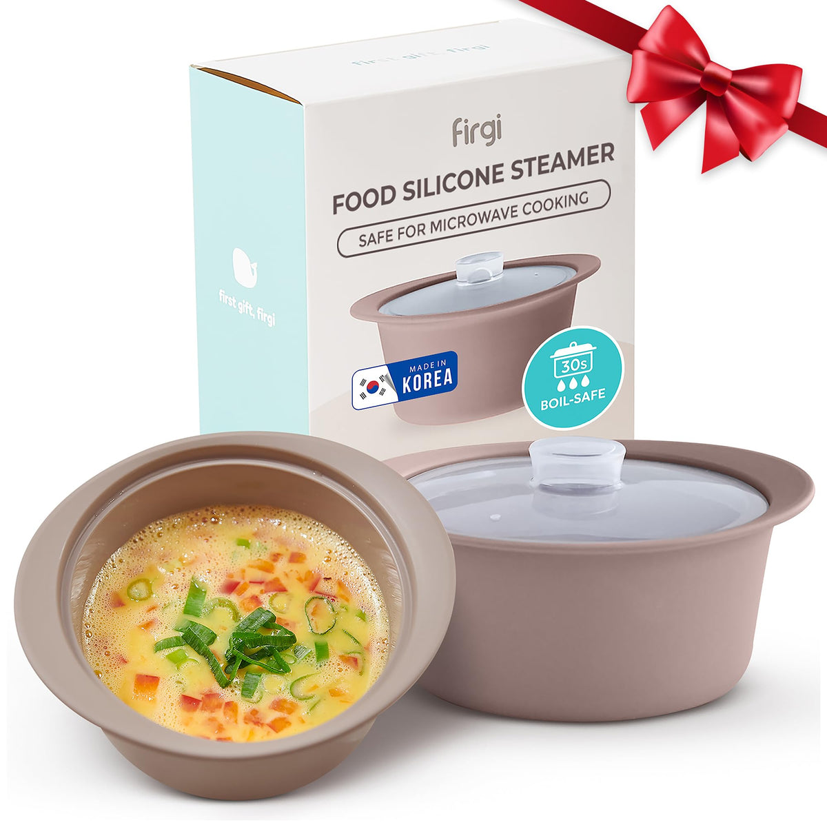 Firgi 27oz steamer pot with handle for easy, quick microwaving.