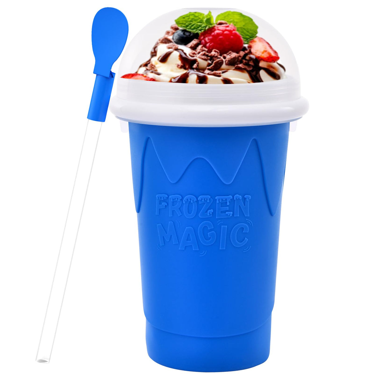 Firjuty 500ML slushie cup with blue cap for portable cooling.