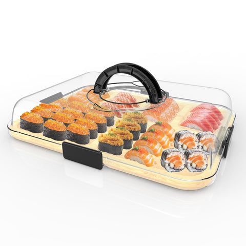 Firjuty bamboo board with six compartments for organized serving of snacks.