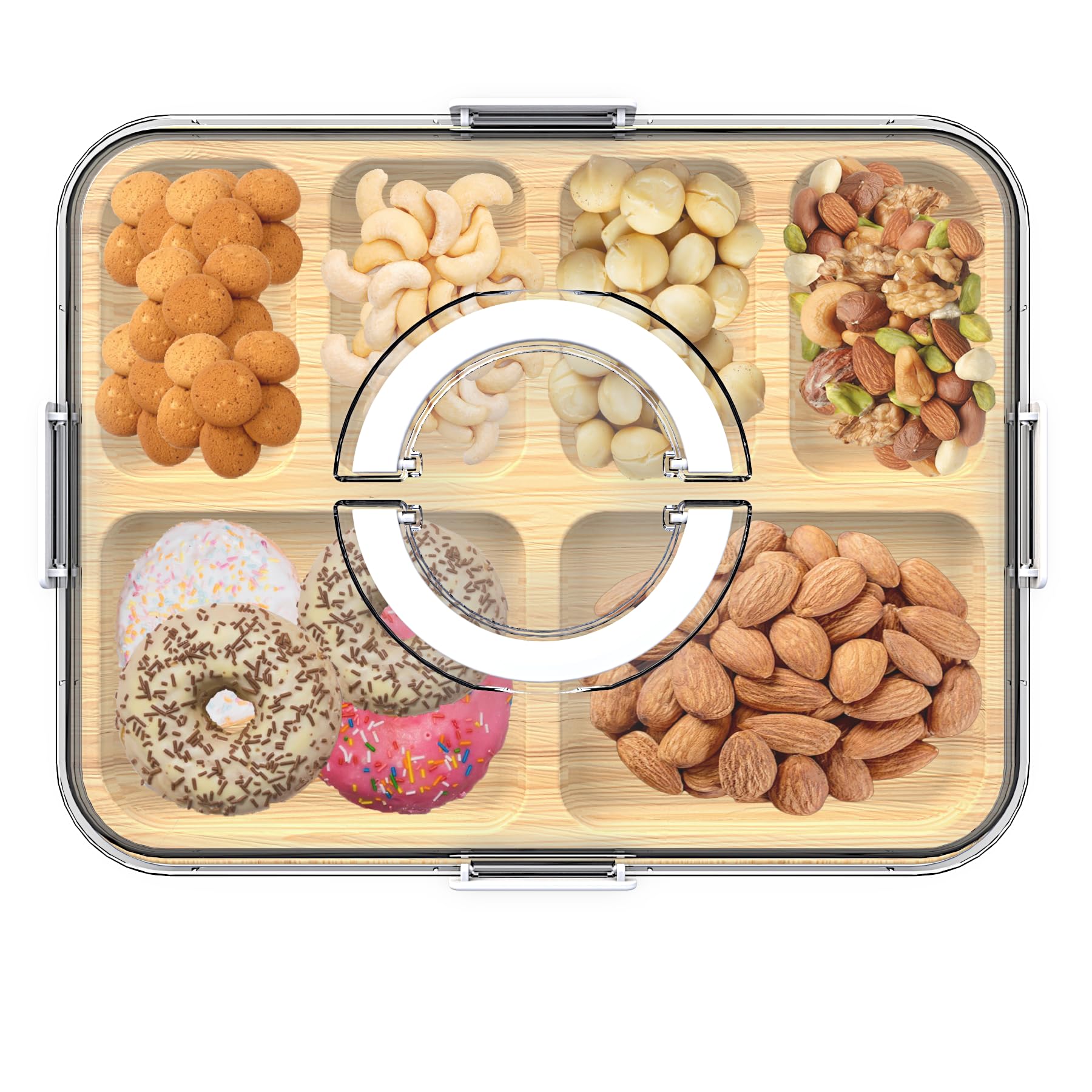 Firjuty charcuterie board with clear lid and handle for on-the-go entertaining.