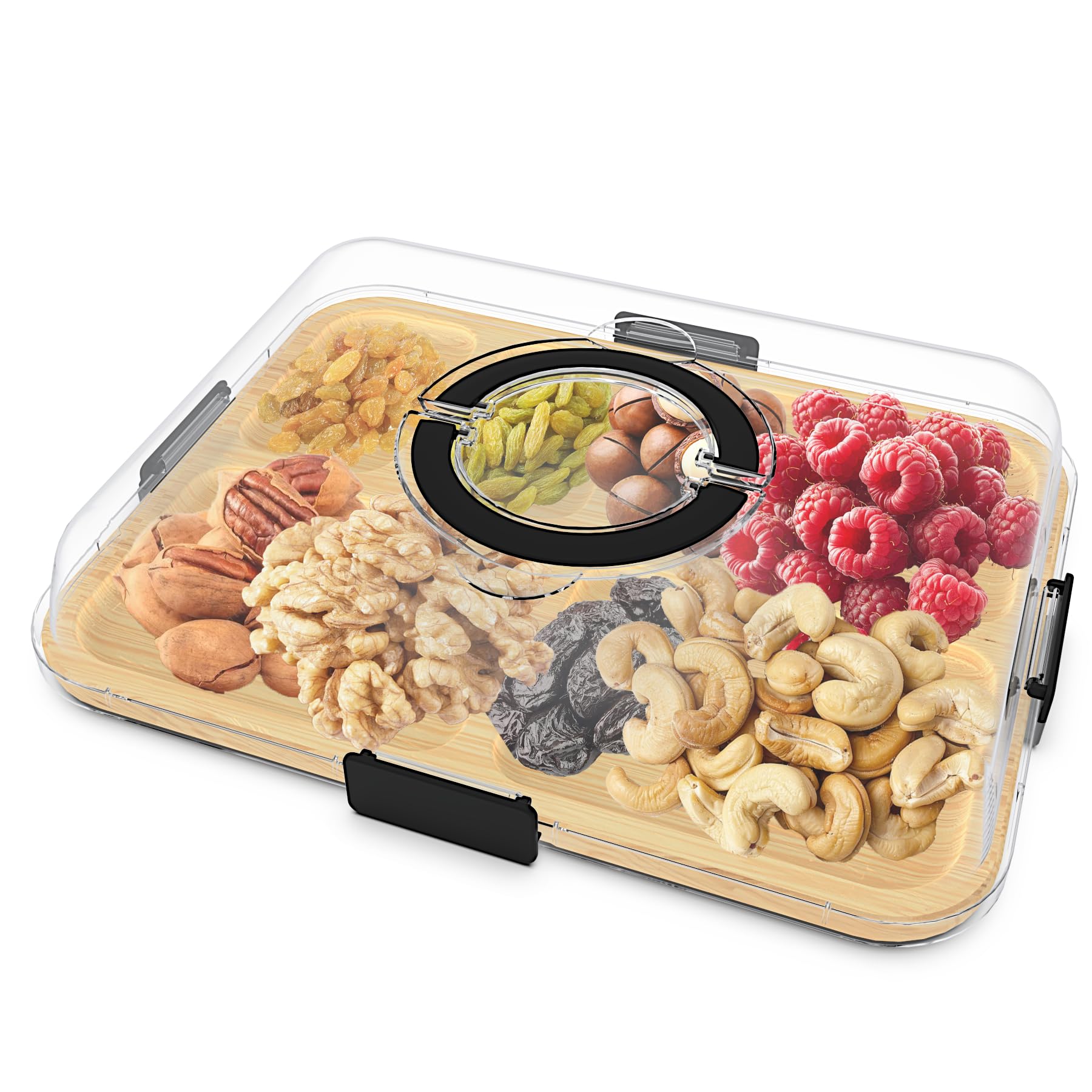 Firjuty charcuterie board with clear lid and handle for freshness and portability.
