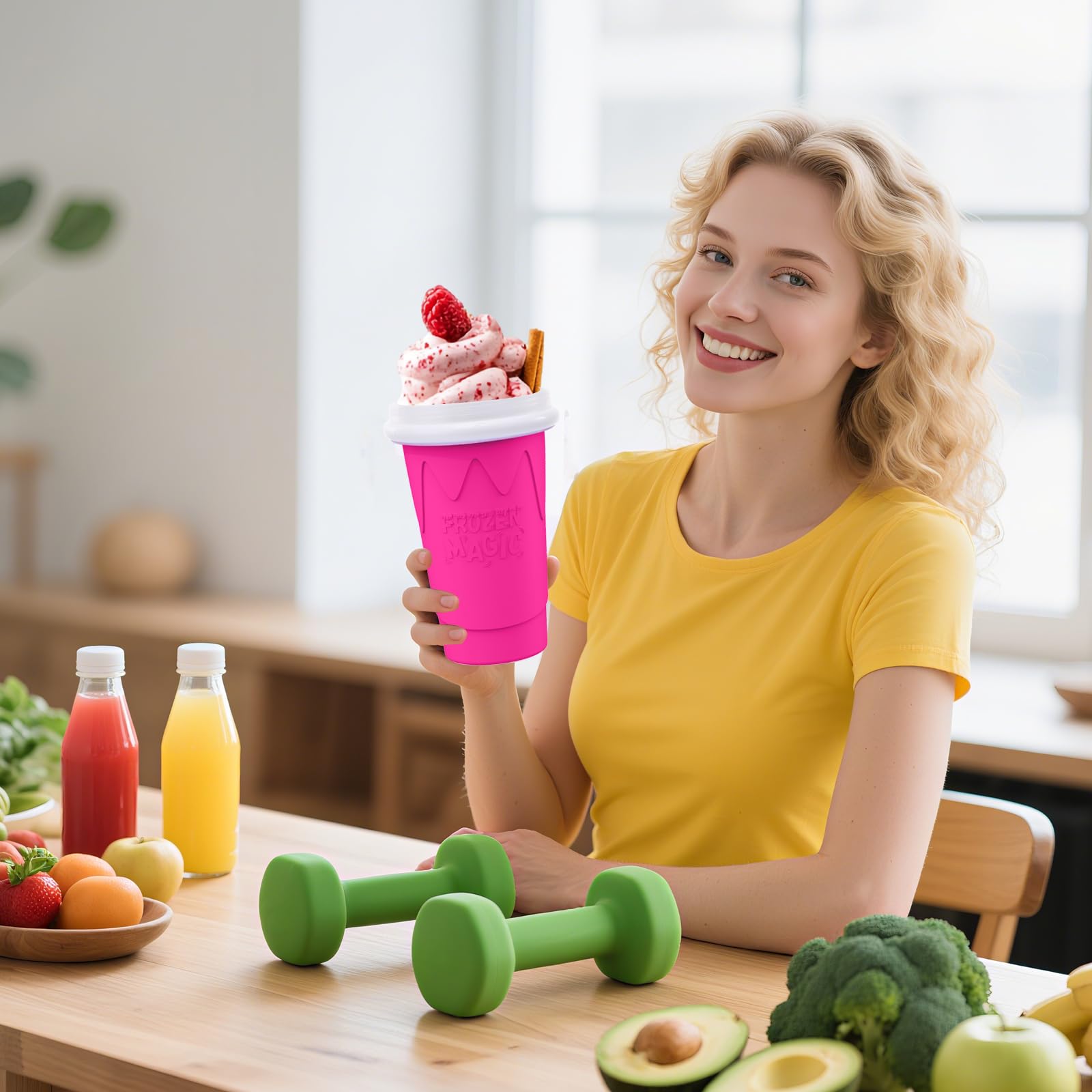 Firjuty slushie cup pink color adds a fun, vibrant look.