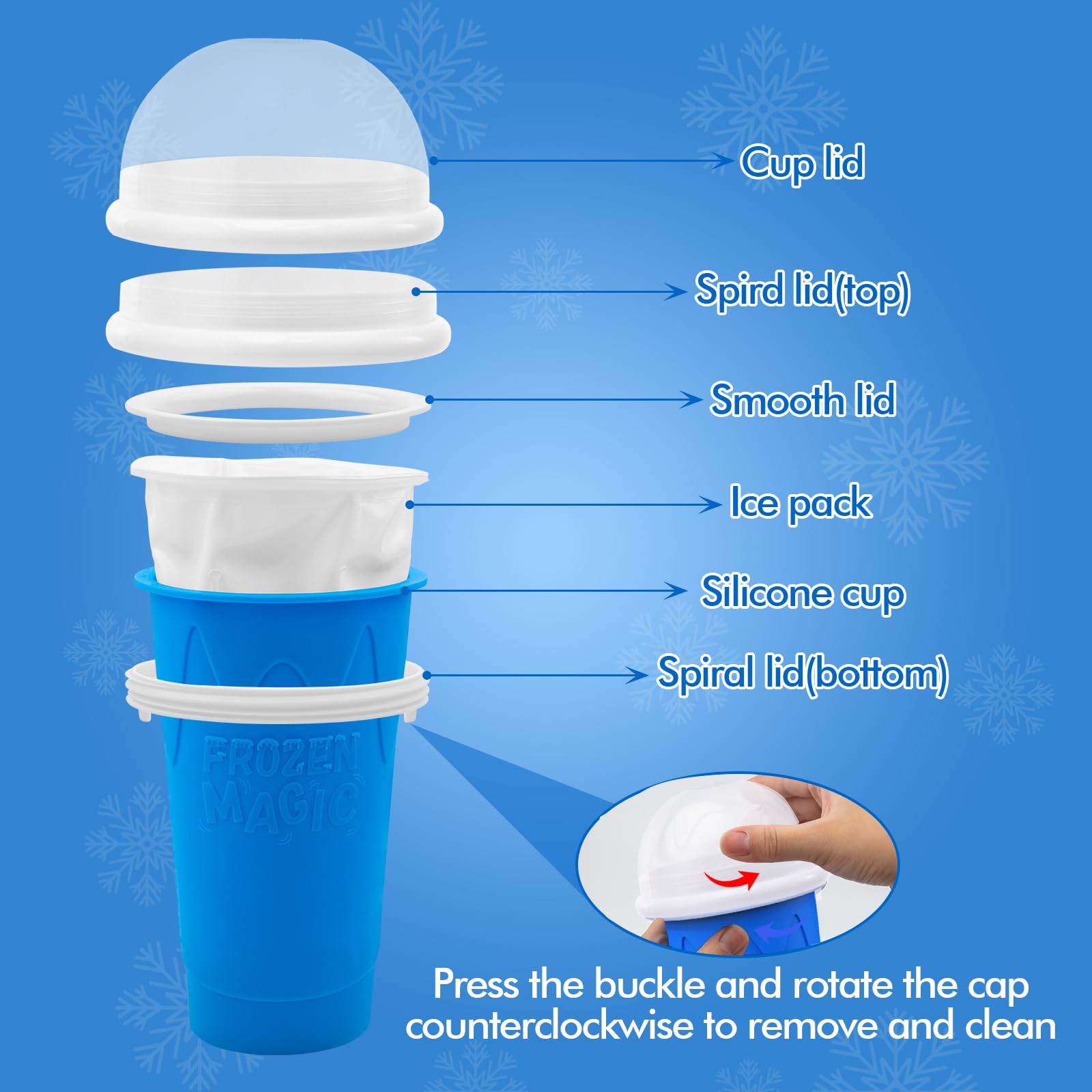 Squeeze Firjuty cup to blend a smooth slushy.