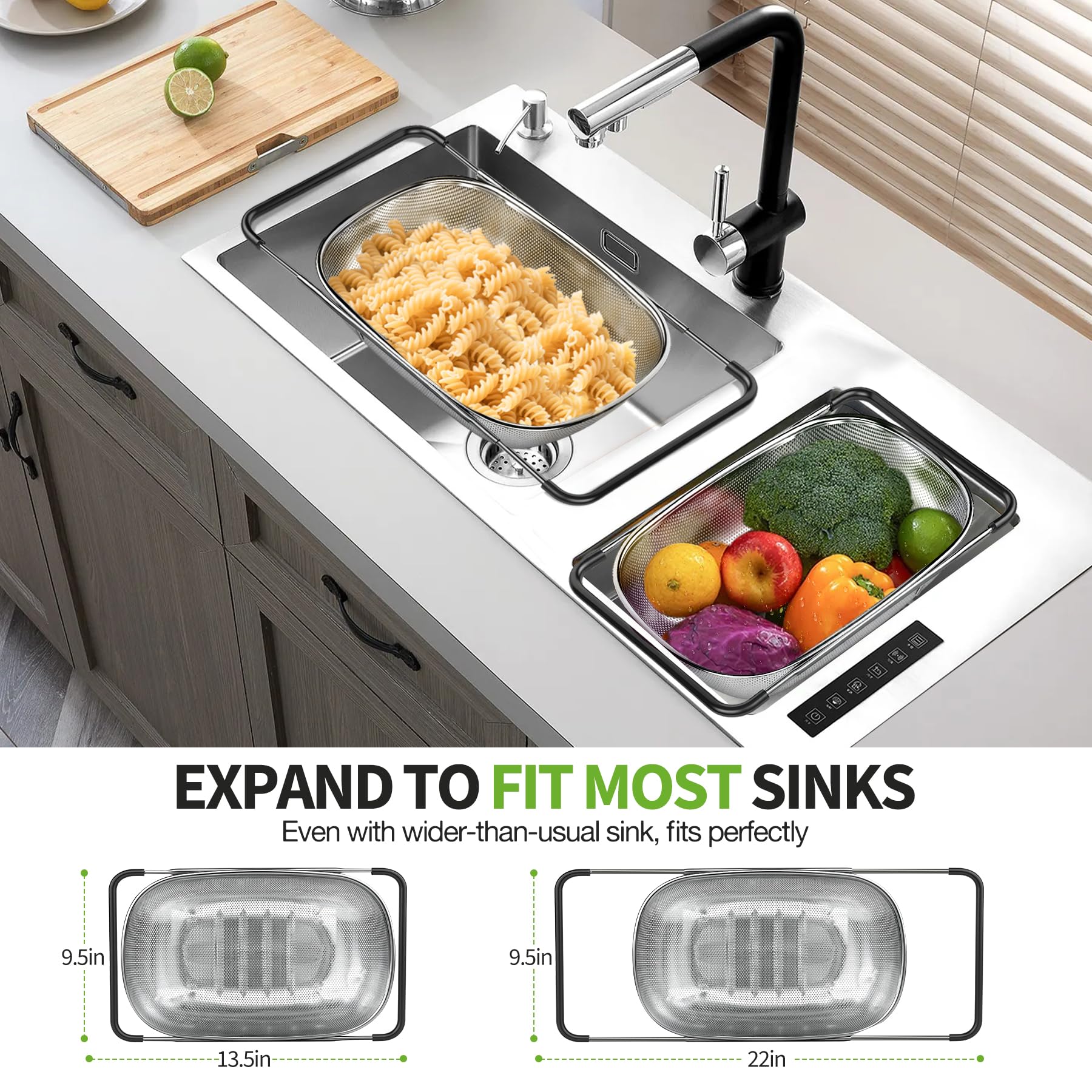 FirstE expandable grip handle demonstrates adjustable length for different sink sizes and safe handling