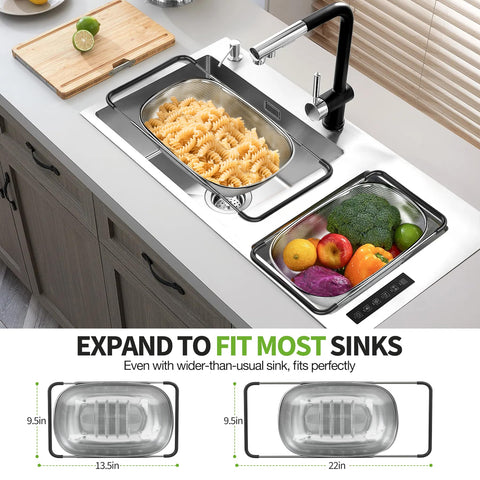 FirstE expandable grip handle demonstrates adjustable length for different sink sizes and safe handling