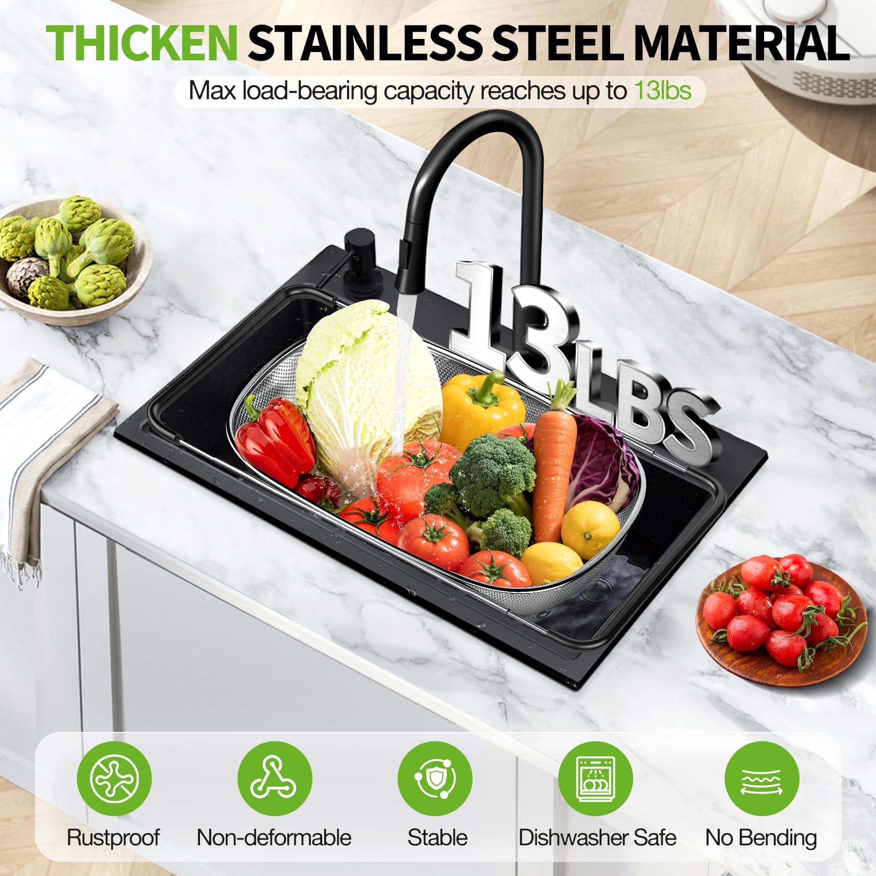 FirstE large-capacity colander basket for washing many vegetables and fruit at once