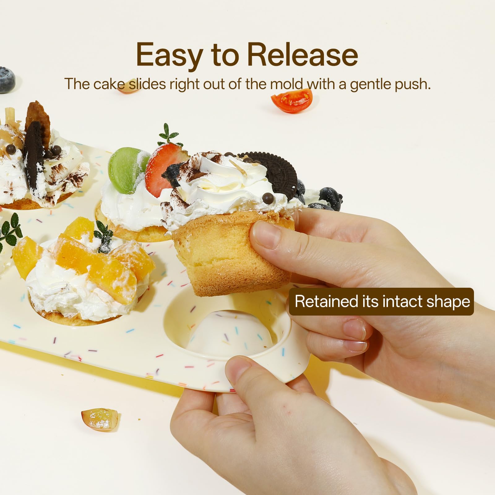Firstfooby muffin pan in oven showing heat resistance for baking.