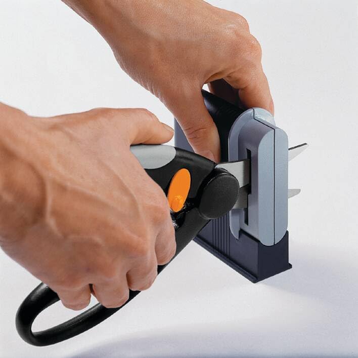Fiskars sharpener features black and grey modern finish.