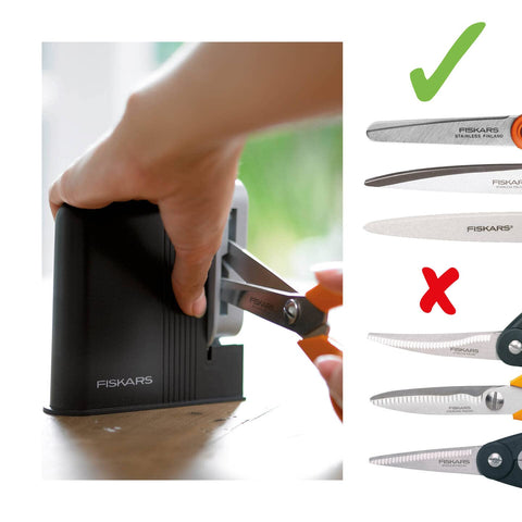 Fiskars Sharpener internals use easy-care synthetic material for reliability.