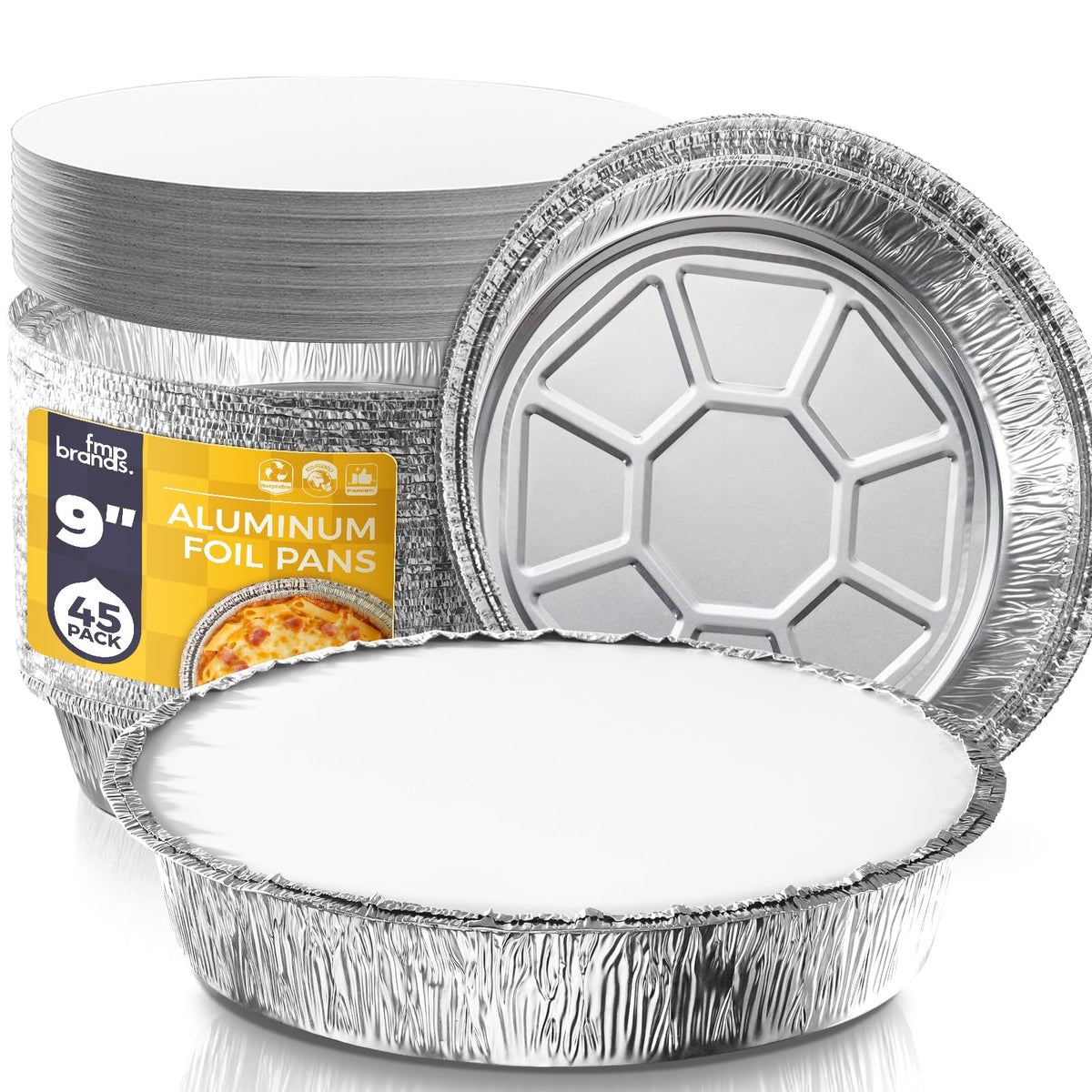 Fit Meal Prep 9-inch round pans stacked for easy storage and reuse