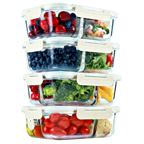 FIT Strong & Healthy 2-compartment glass container for portioned meals.