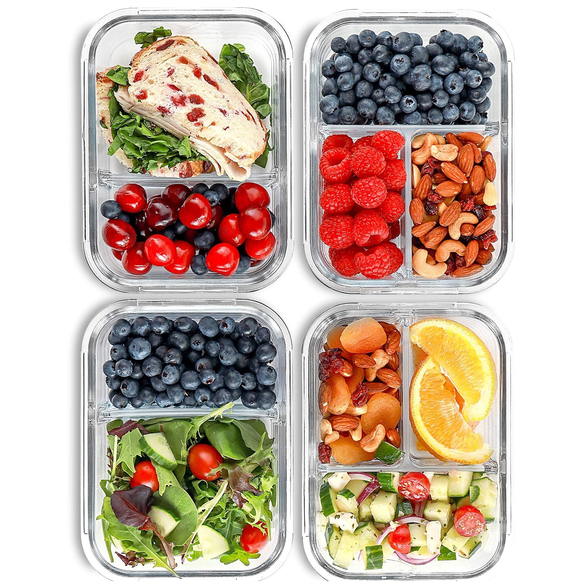 FIT Strong & Healthy glass meal prep 2-compartment front view, ideal for portioned lunches on the go.