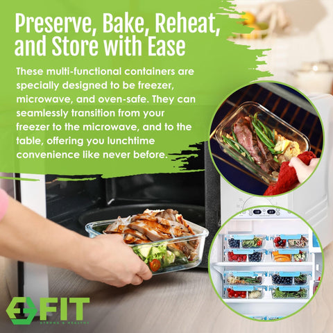 Oven-safe borosilicate glass from Fit Strong & Healthy for reheating.