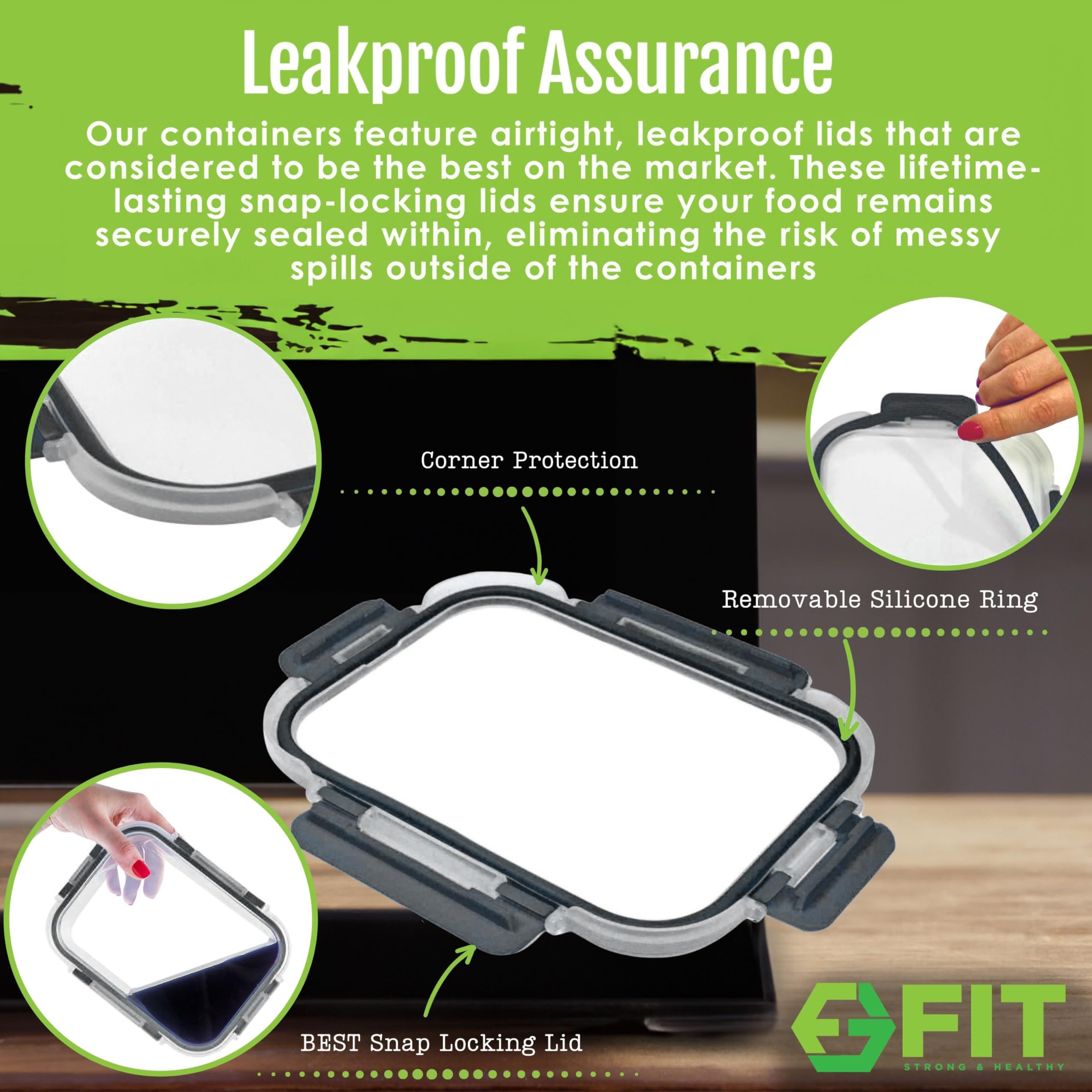 FIT Strong & Healthy stackable design glass containers save fridge space