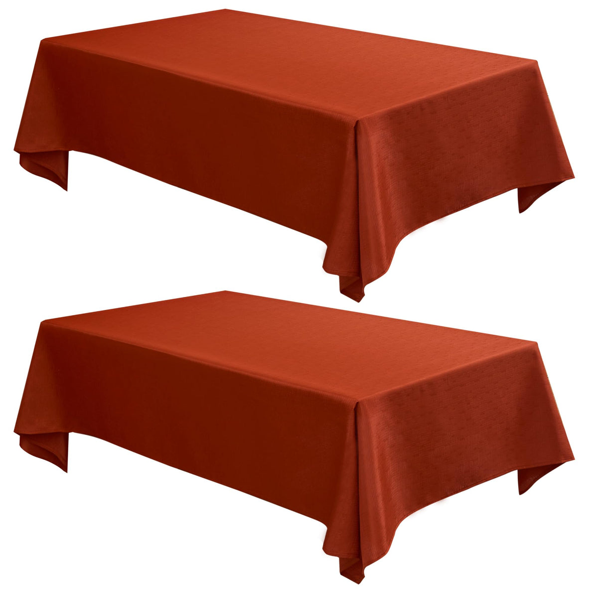 Fitable faux linen tablecloth in rust color on 54x78 table for fall dining