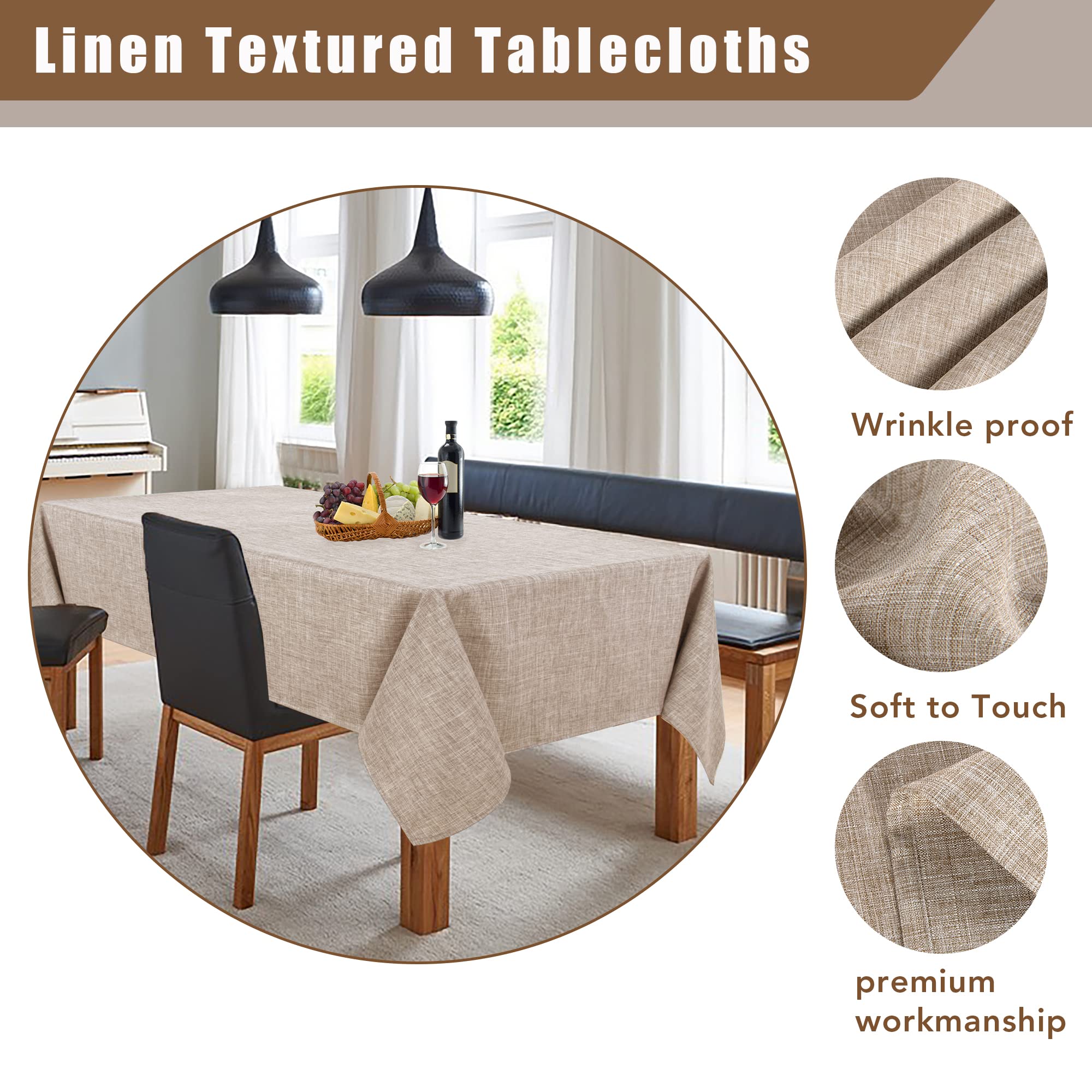 Fitable faux linen tablecloth with a table setting demonstrates indoor and outdoor versatility.