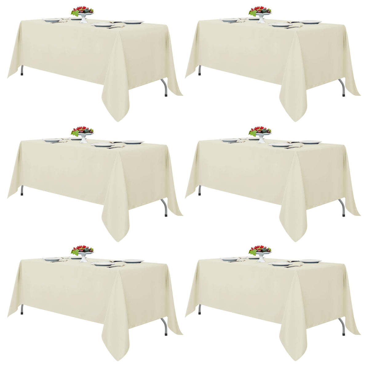 Fitable Ivory tablecloth spreads on a banquet table for 6-8 guests.