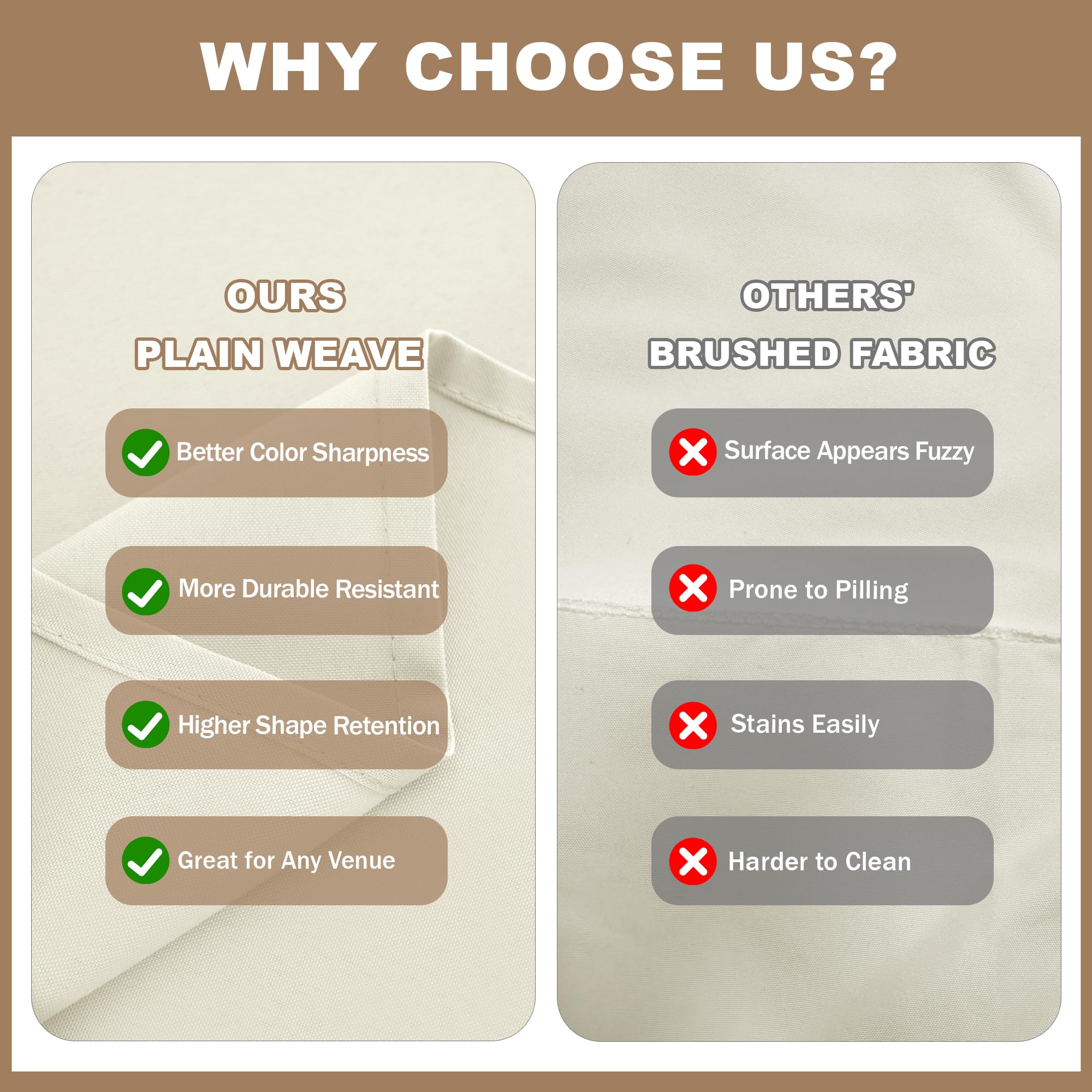 Close-up of Fitable Ivory Tablecloth fabric showing premium polyester texture.