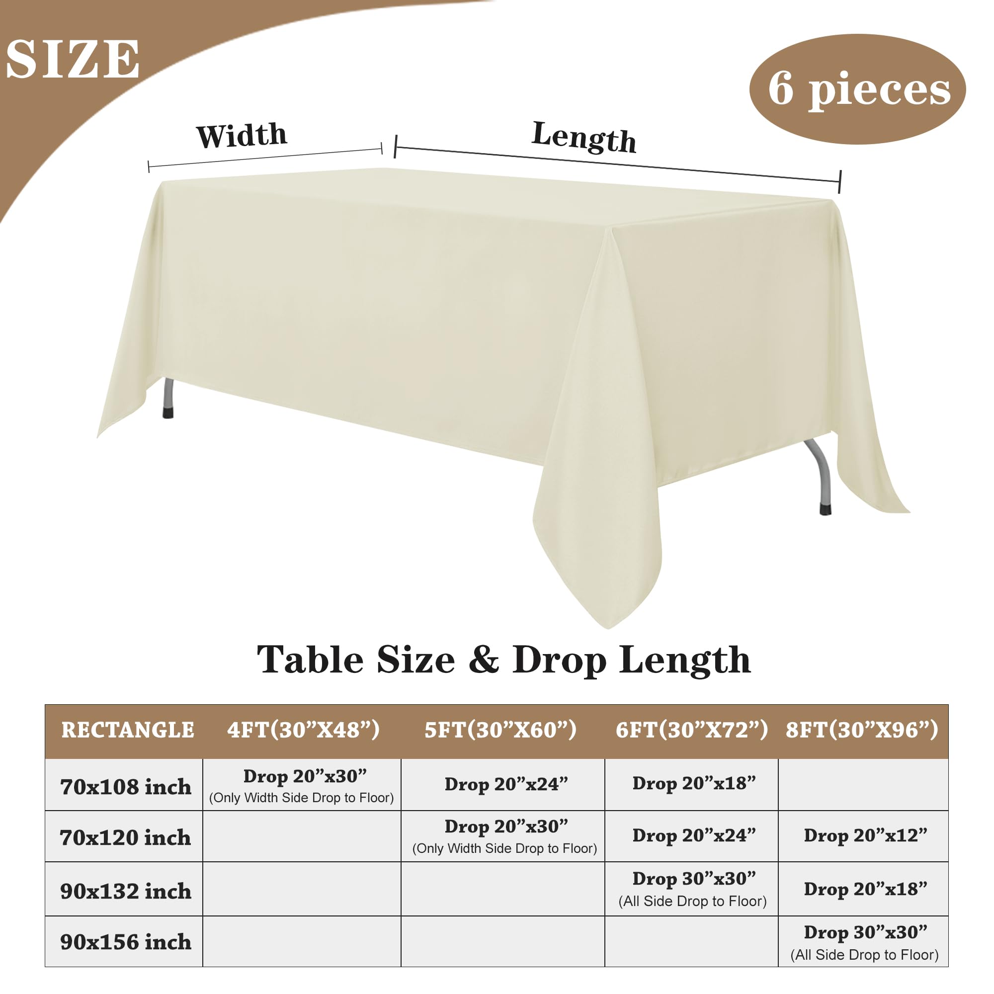 Elegant Fitable Ivory Tablecloth on rectangular table for wedding reception.