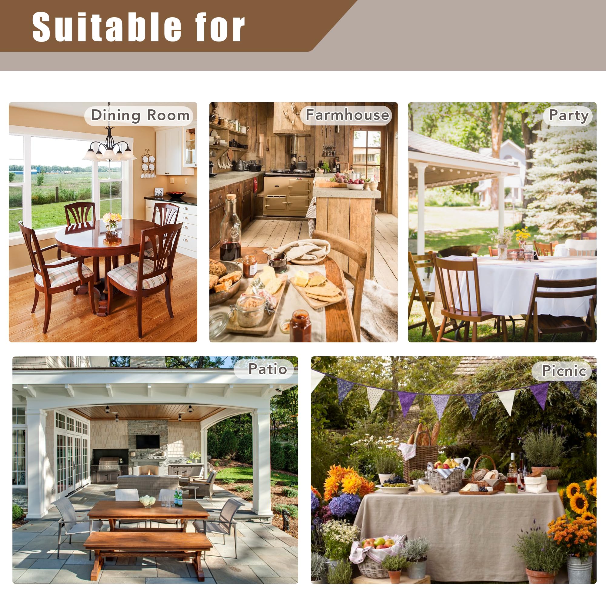 Fitable tablecloth suitable for indoor and outdoor use on patio setup