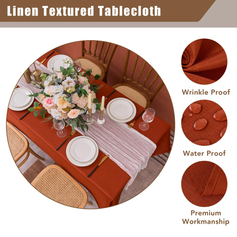 Indoor-outdoor setup with a Fitable tablecloth demonstrating versatile use.