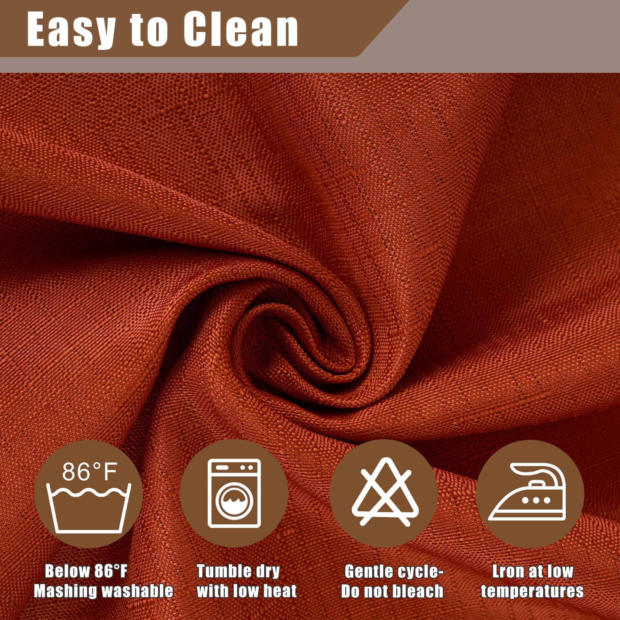 Machine-washable care shown on a Fitable tablecloth for easy maintenance.