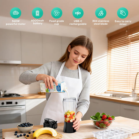FITECHZY cordless blender bottle with 6 blades delivers smooth shakes quickly.