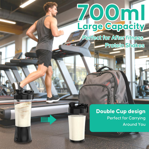 FITECHZY USB-C rechargeable 6000mAh battery powers 10–15 blends per charge.