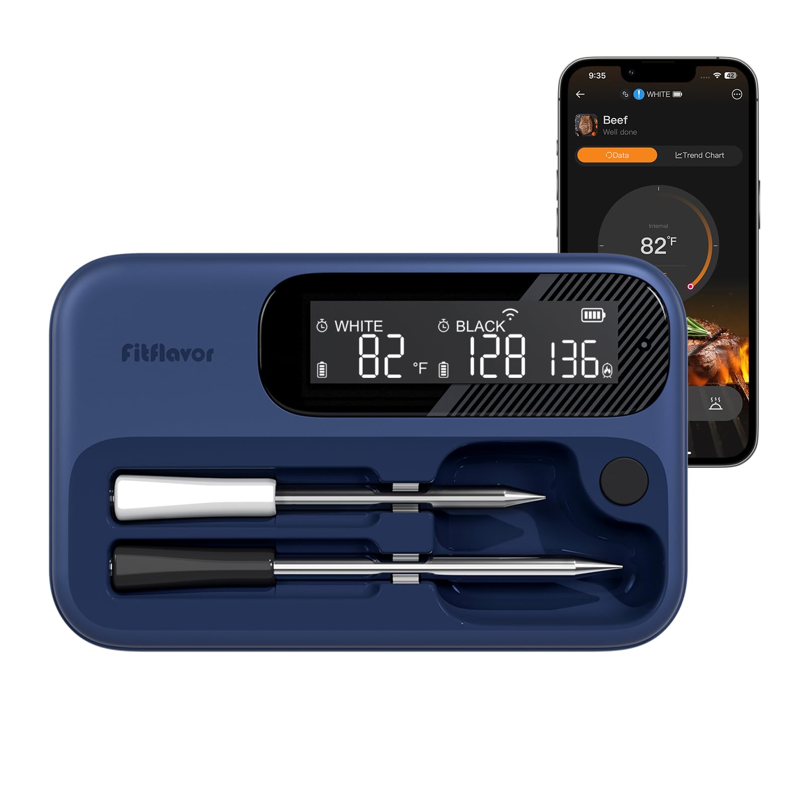 Fitflavor dual-probes wireless thermometer monitors multiple meats simultaneously