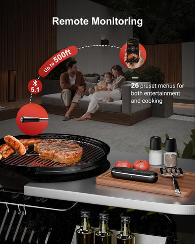 Rechargeable battery thermometer powers extended grilling sessions with quick top-ups.