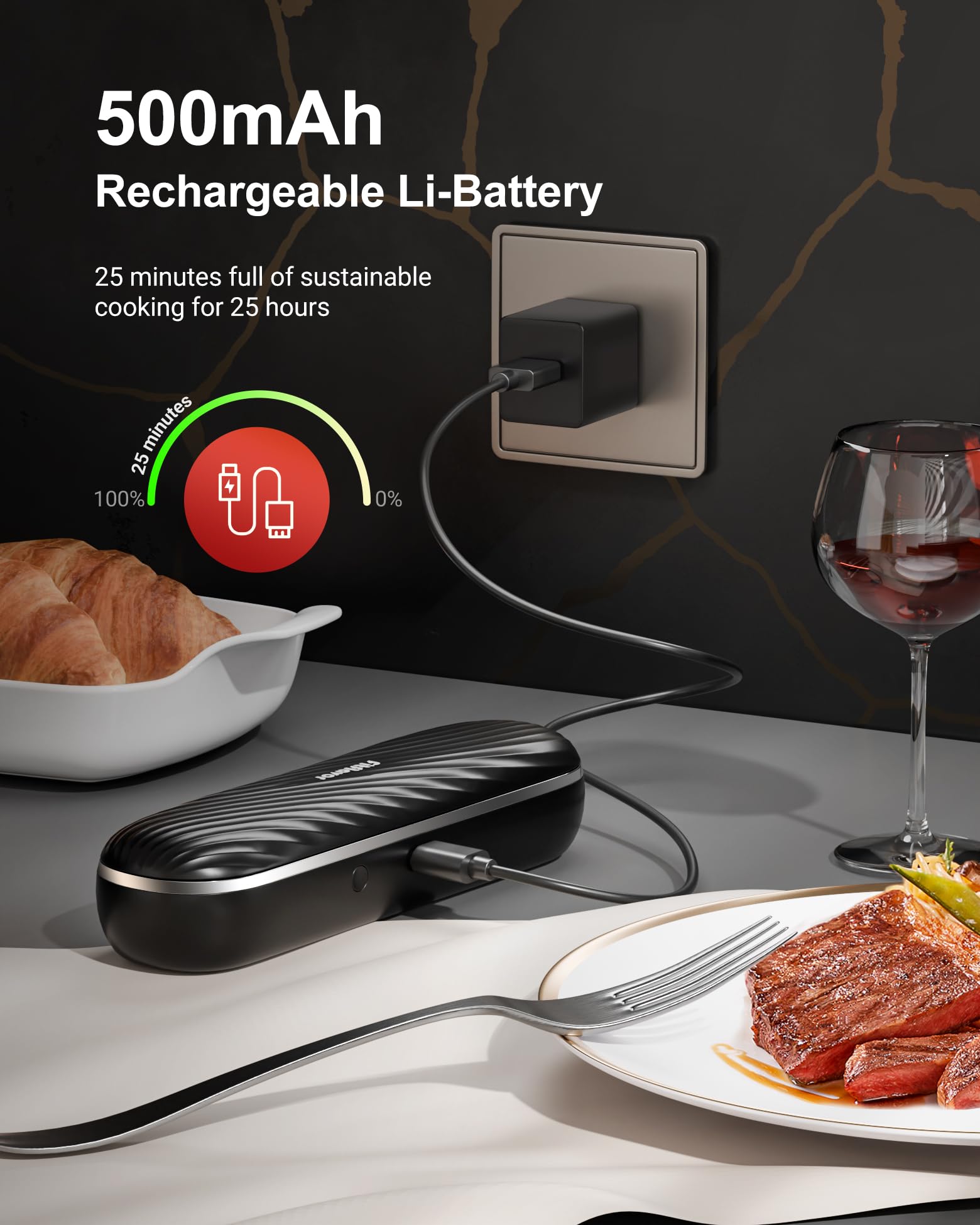 ZrO2 ceramic handle resists heat and drops for safer handling.