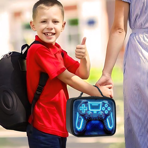 Fitvc gamer lunch box handle grip ensures easy transport at home, school, or trips.